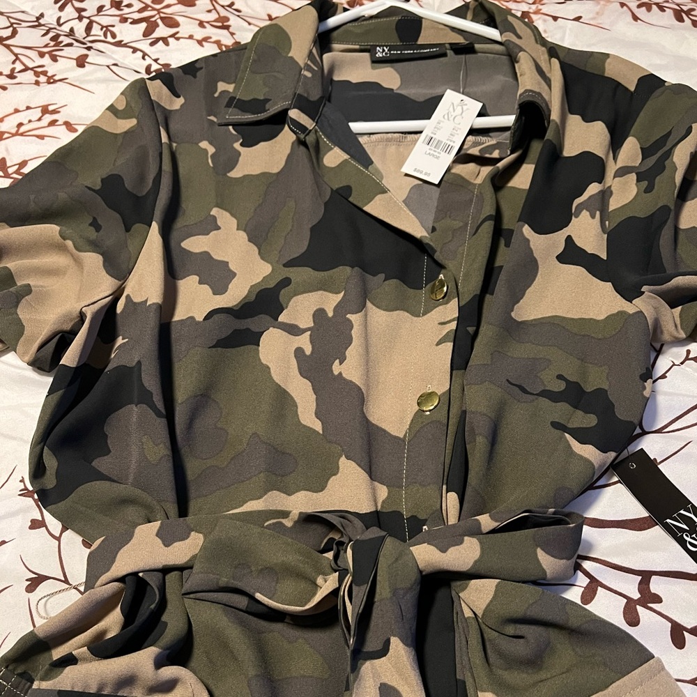 New York & Company camouflage dress. Very light Georgette fabric. Size L.